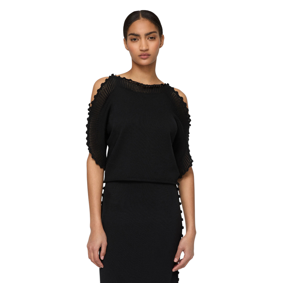 Dolman Sweater with Hand Crochet Trim in black