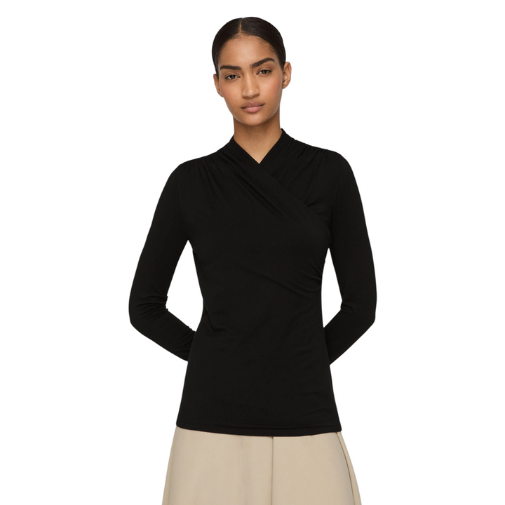 Ruched Wrap Front Top in Black