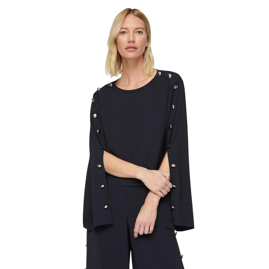 Bateau Neck Blouse with Button Sleeve in ink