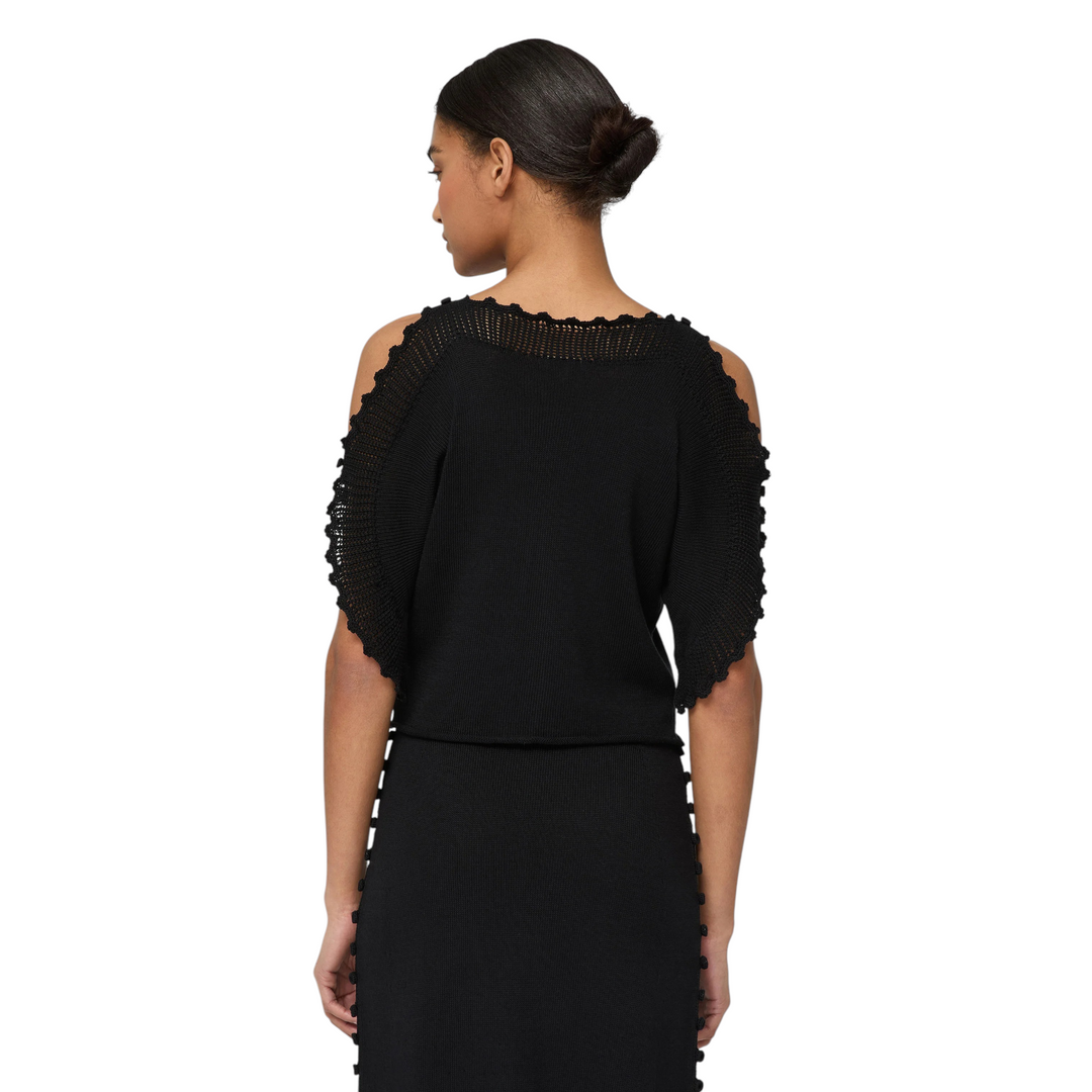 Dolman Sweater with Hand Crochet Trim in black