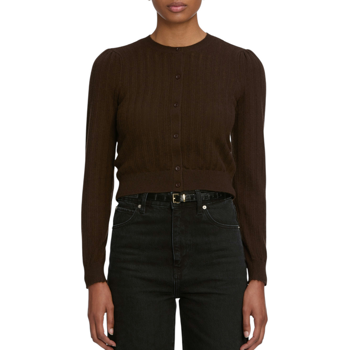 The Ladder Pointelle Cardigan in Coffee
