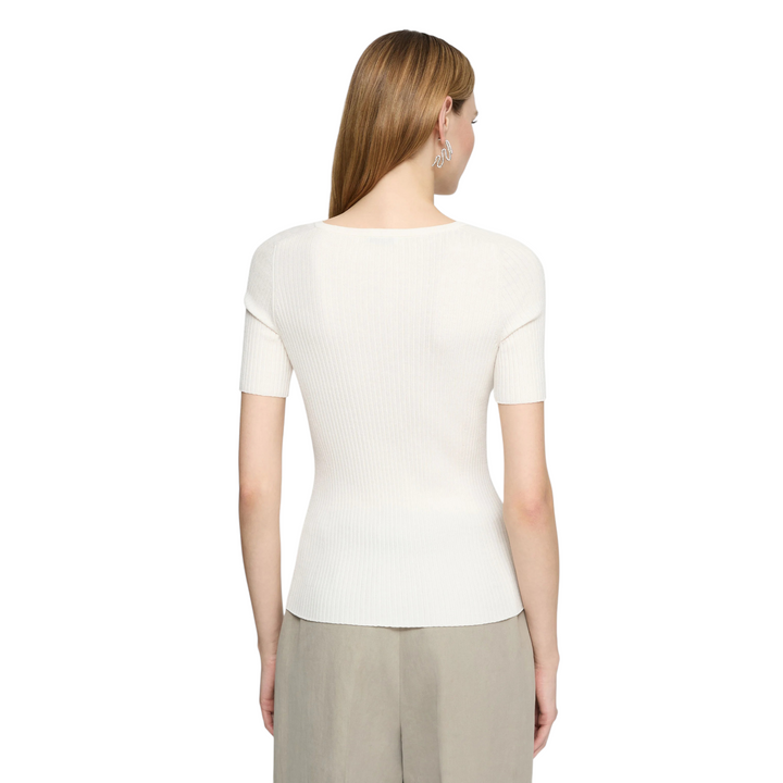 Ribbed Button Trimmed Sweater in cloud