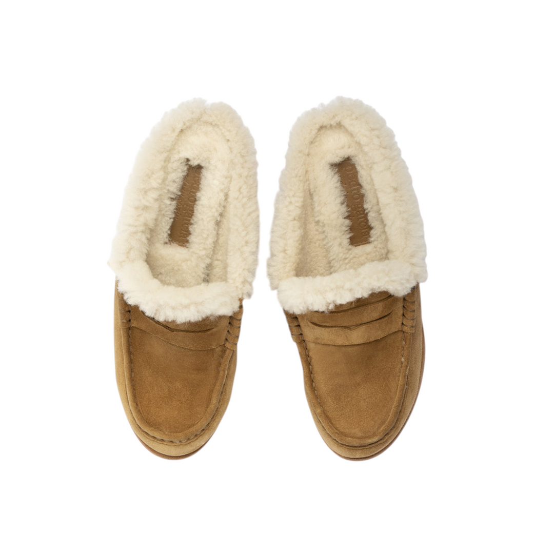 Dem Clog in Alpaca Velour-Shearling-Light Wood