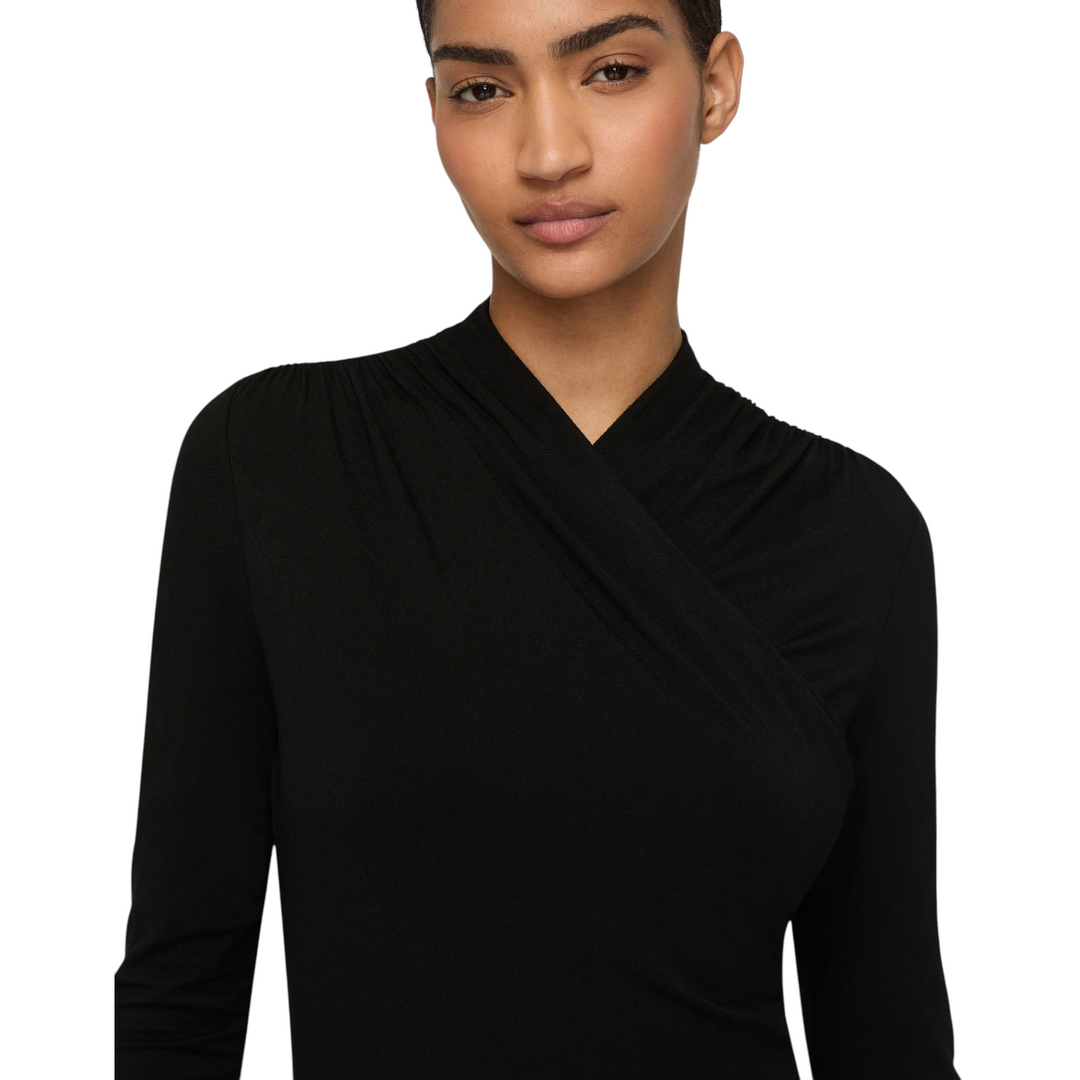 Ruched Wrap Front Top in Black