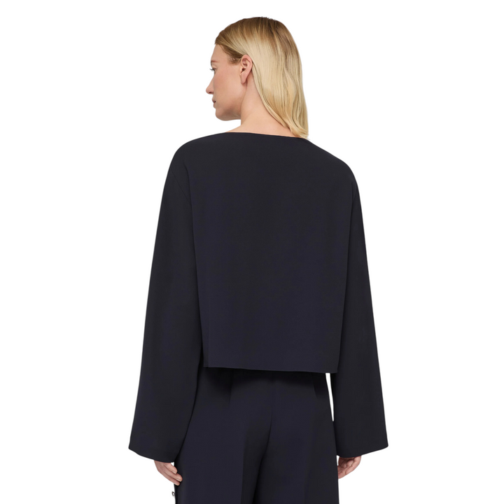 Bateau Neck Blouse with Button Sleeve in ink