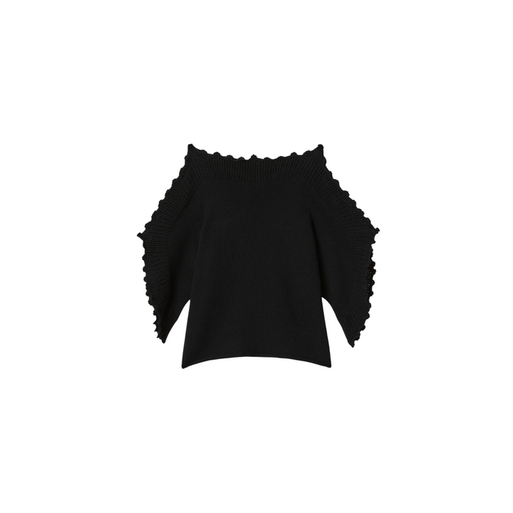 Dolman Sweater with Hand Crochet Trim in black