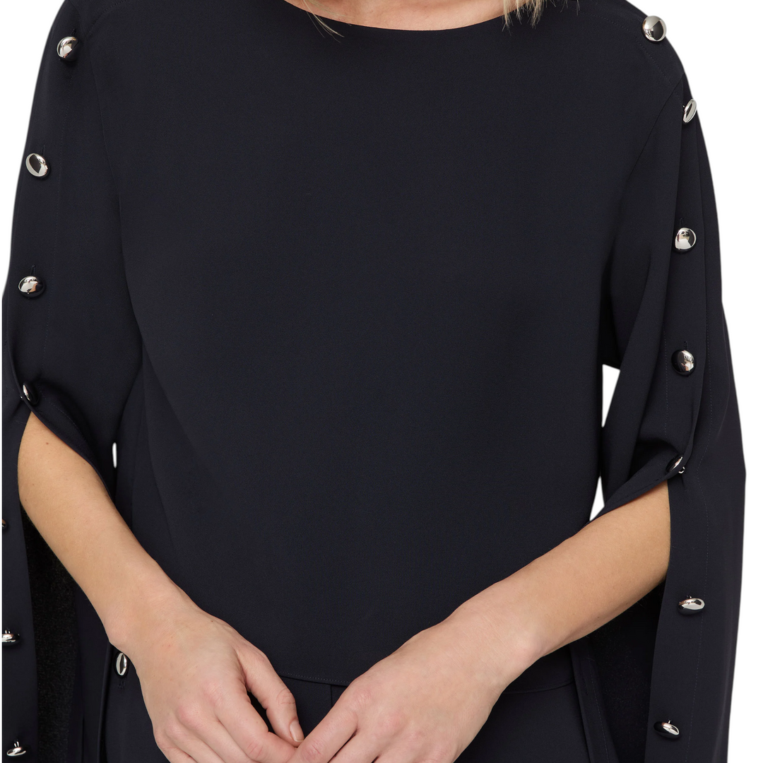 Bateau Neck Blouse with Button Sleeve in ink