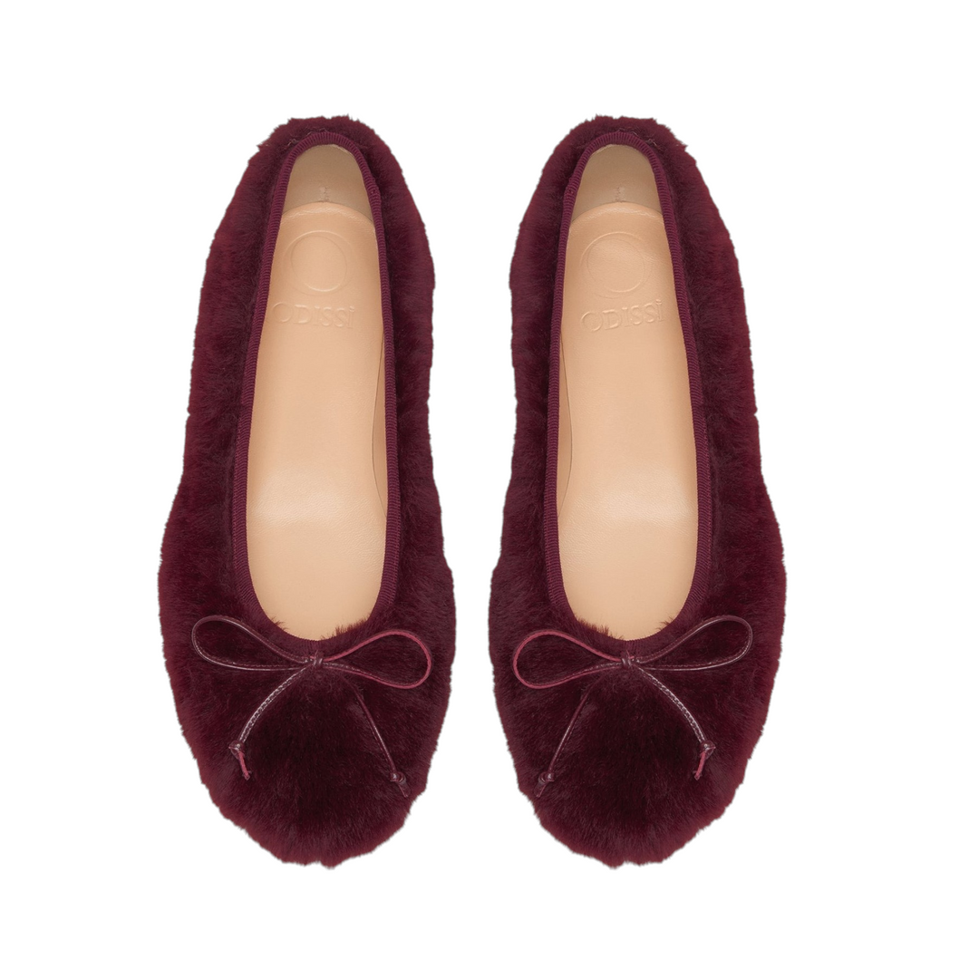 Lou Fur Flat in Burgundy