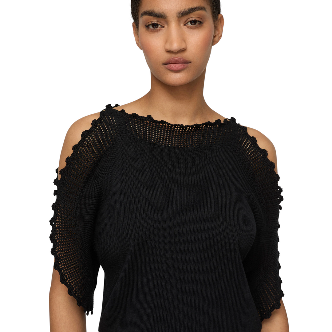 Dolman Sweater with Hand Crochet Trim in black