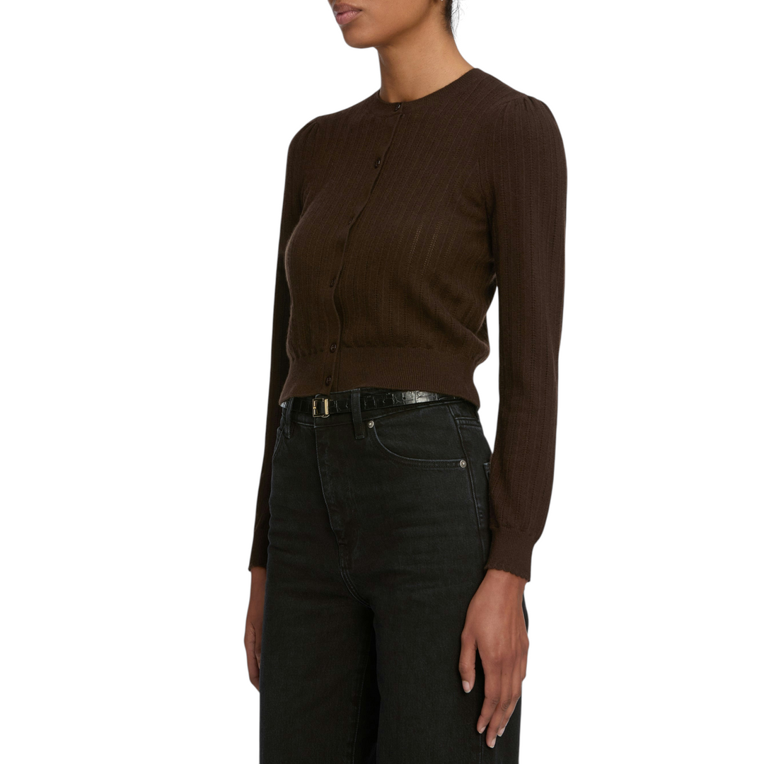The Ladder Pointelle Cardigan in Coffee