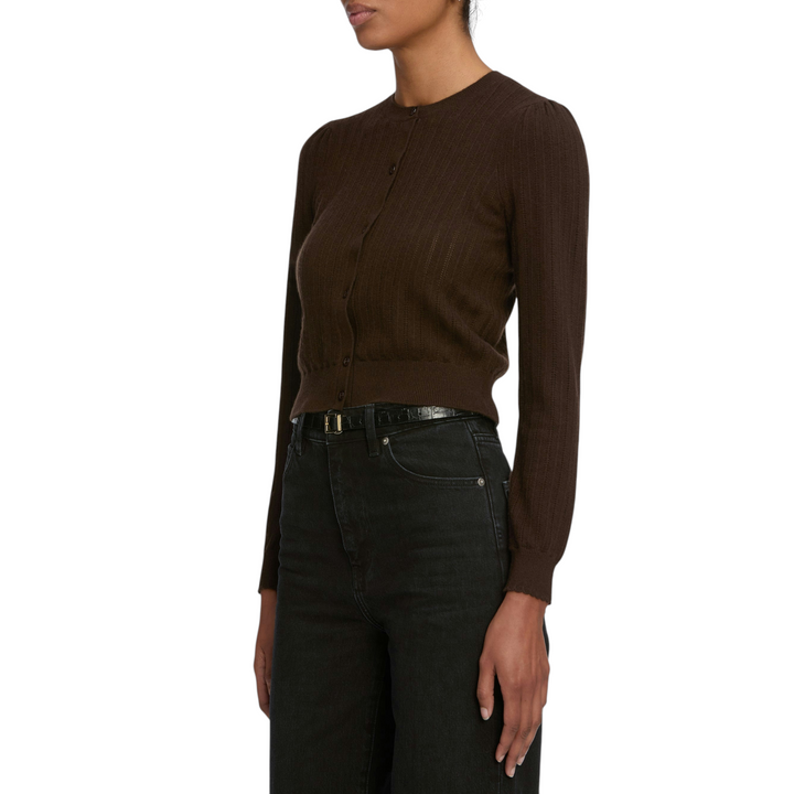 The Ladder Pointelle Cardigan in Coffee