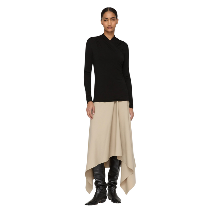 Ruched Wrap Front Top in Black