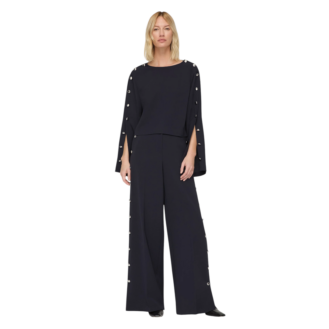 Bateau Neck Blouse with Button Sleeve in ink