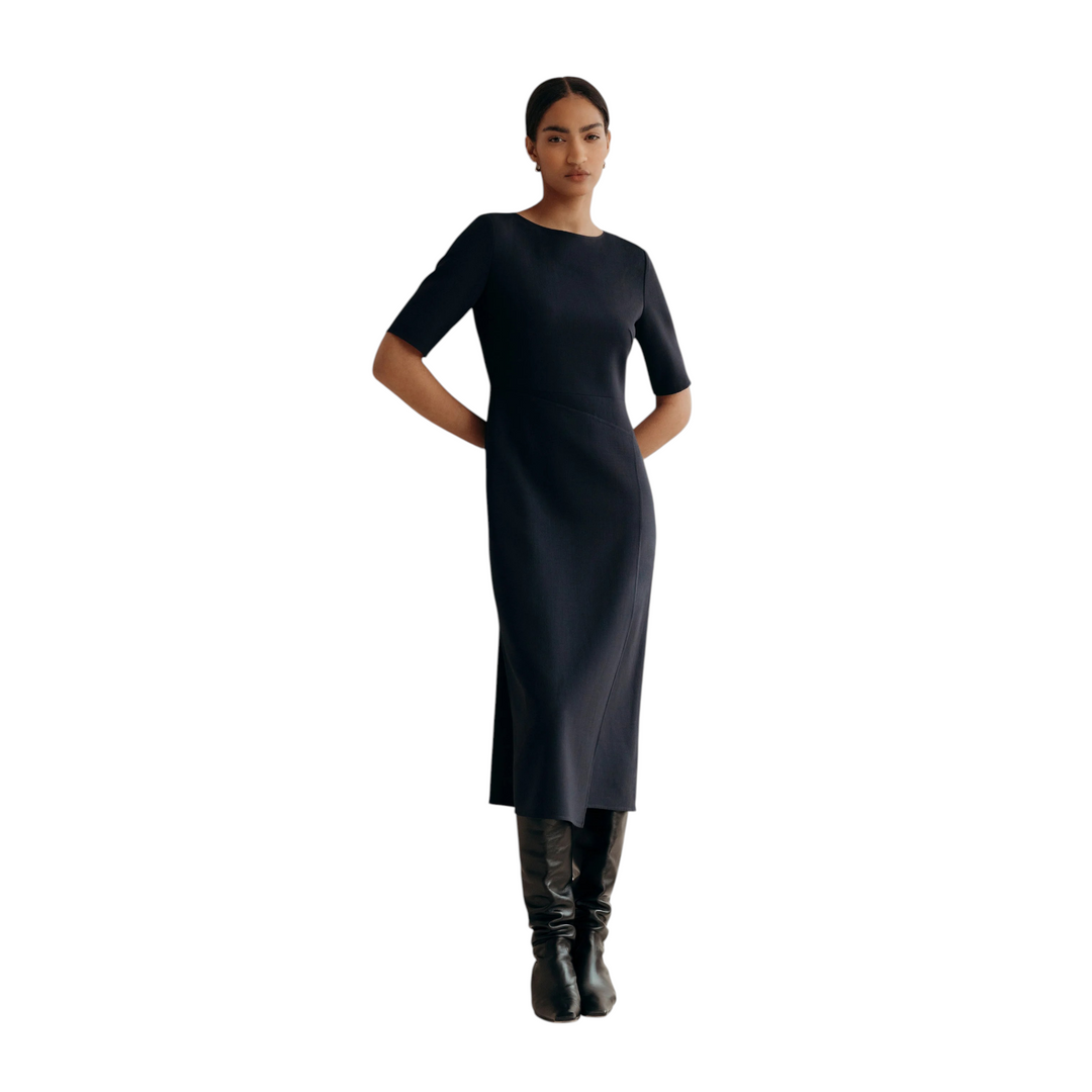 Faux Wrap A-line Dress in ink