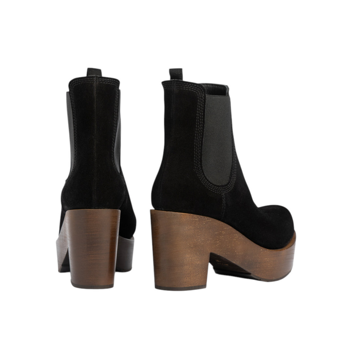 Dalmi Boot in Black Velour-Dark Wood