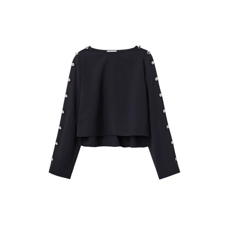 Bateau Neck Blouse with Button Sleeve in ink