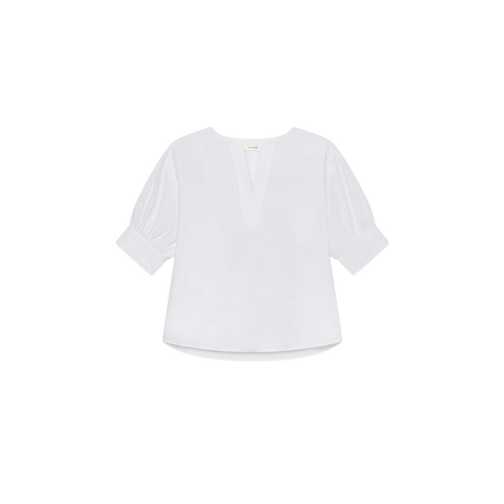 V-Neck Popover Top in White