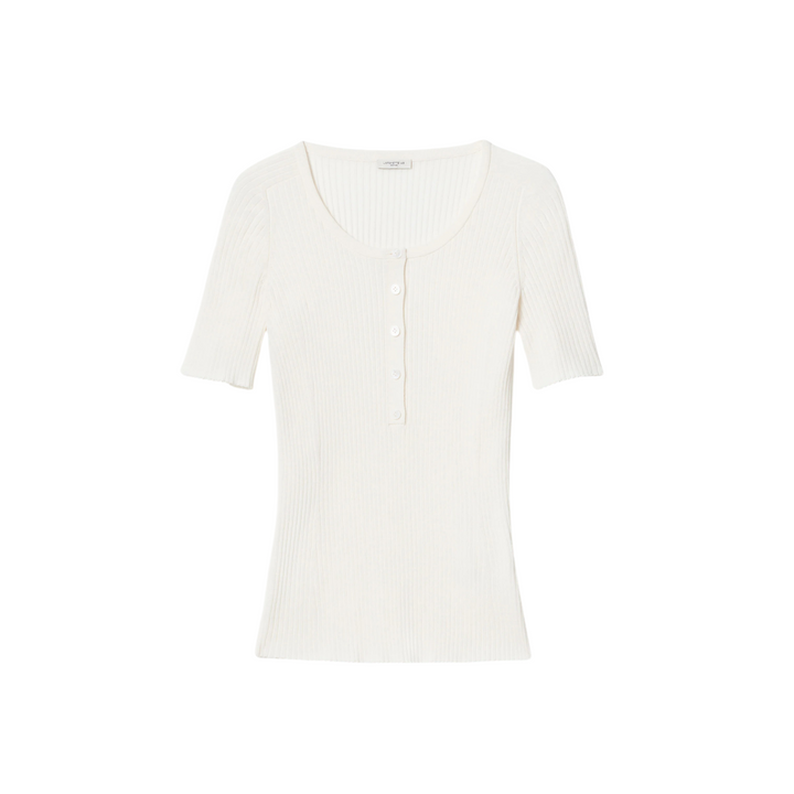 Ribbed Button Trimmed Sweater in cloud