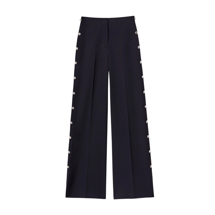 Thames Wide Leg Pant with Button Slit in ink
