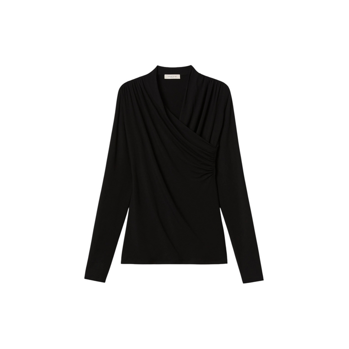 Ruched Wrap Front Top in Black