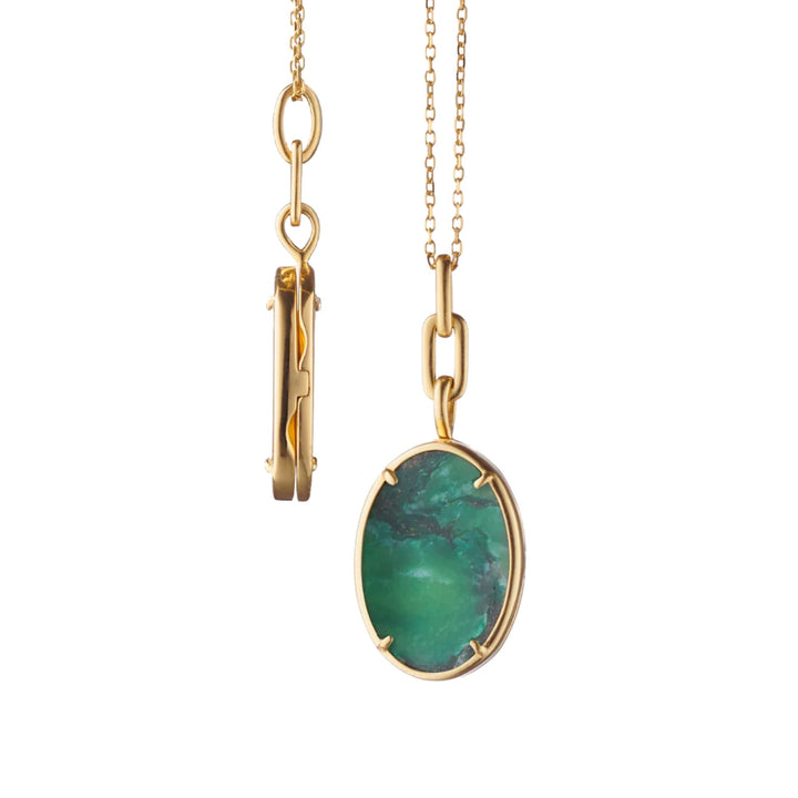 "Elle" 18K Gold AVENTURINE OVAL LOCKET ON 17" CHAIN