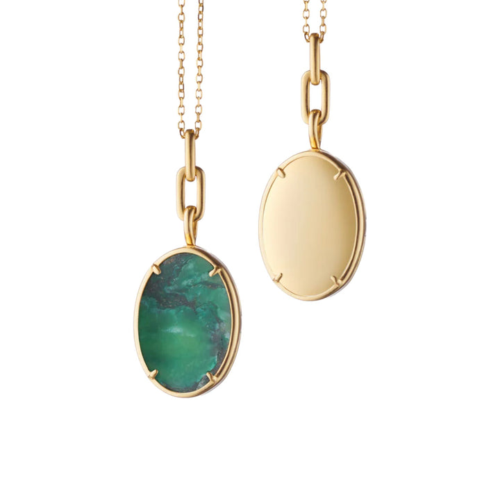 "Elle" 18K Gold AVENTURINE OVAL LOCKET ON 17" CHAIN