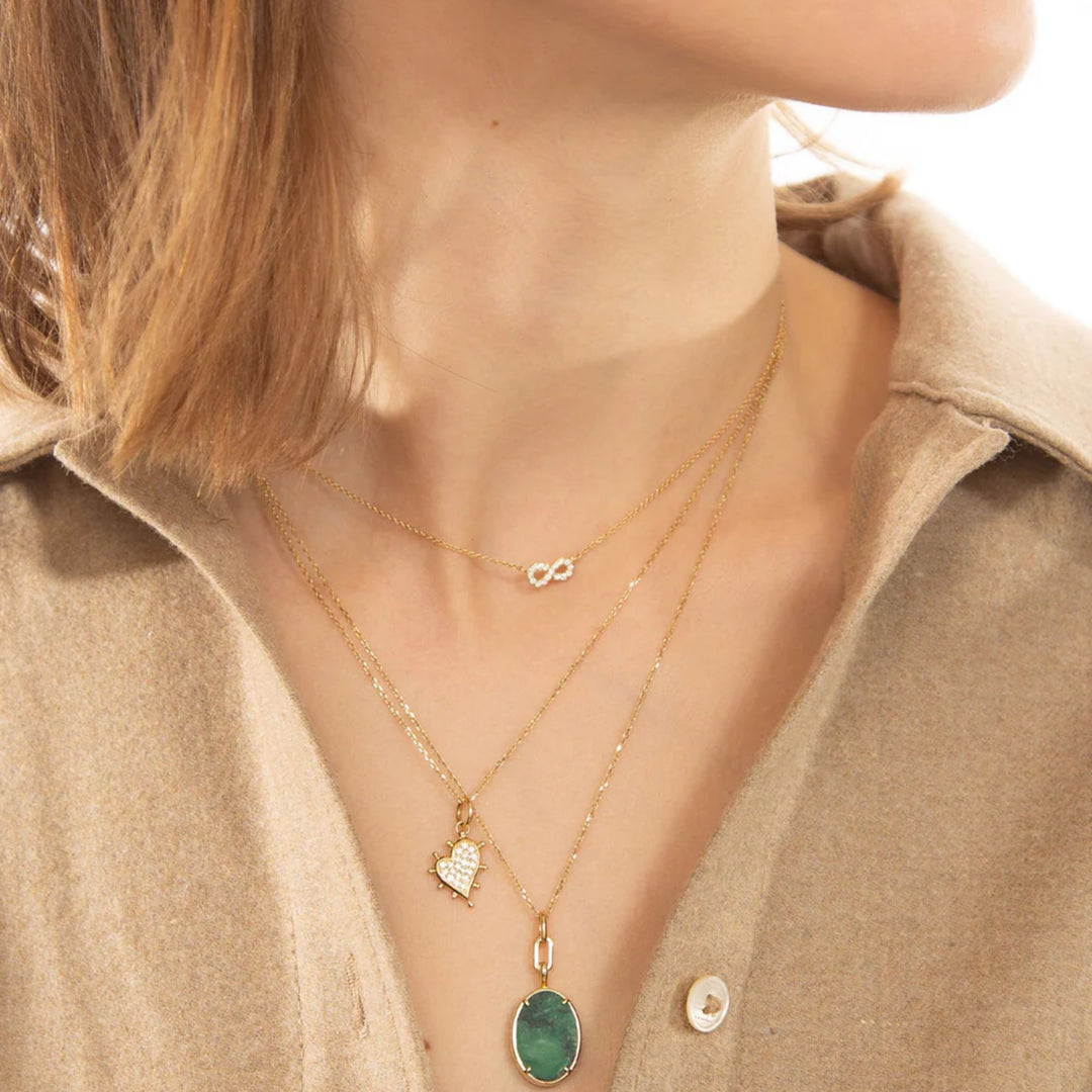 "Elle" 18K Gold AVENTURINE OVAL LOCKET ON 17" CHAIN
