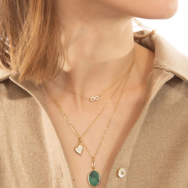 "Elle" 18K Gold AVENTURINE OVAL LOCKET ON 17" CHAIN