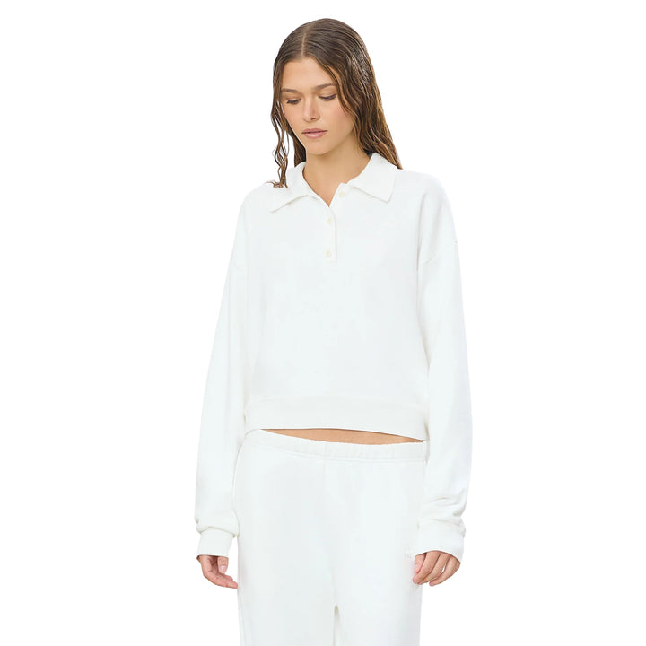 Cropped Polo Sweatshirt, White