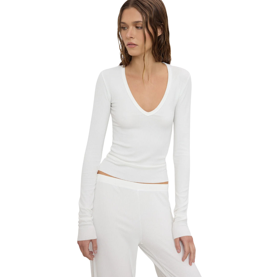 Long Sleeve V-Neck Top, White