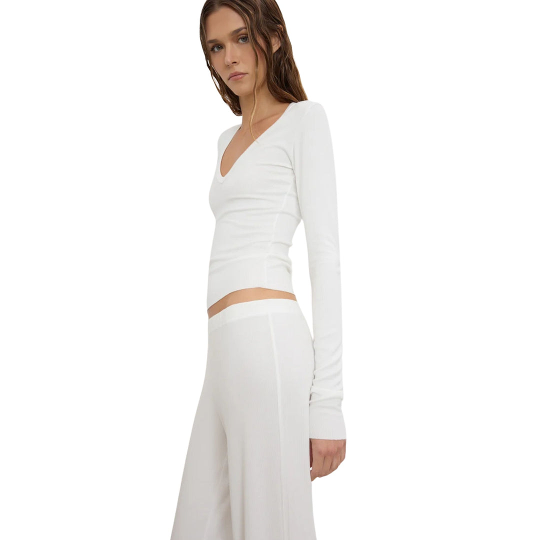 Long Sleeve V-Neck Top, White
