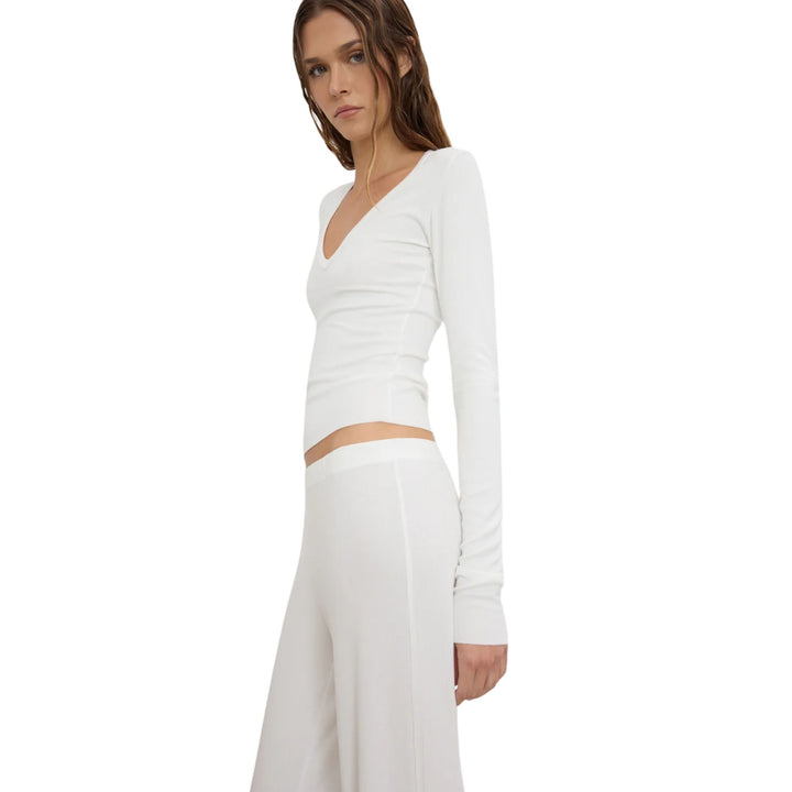 Long Sleeve V-Neck Top, White