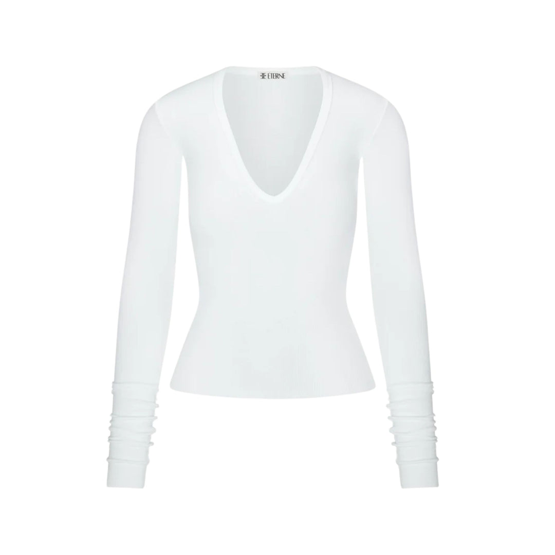 Long Sleeve V-Neck Top, White