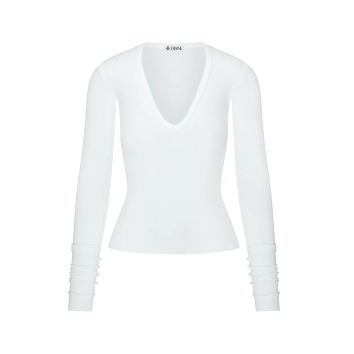 Long Sleeve V-Neck Top, White