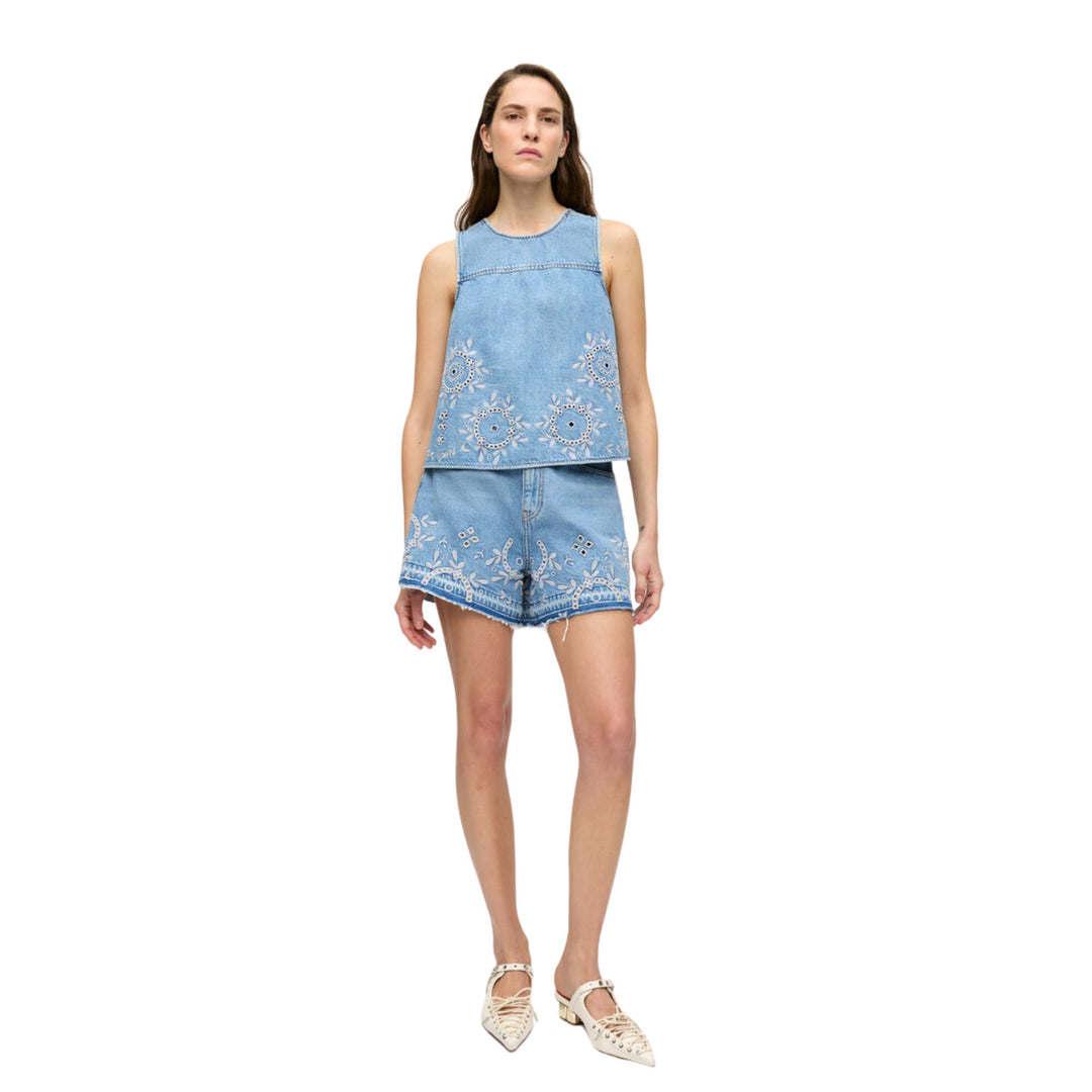 Broderie Anglaise Denim Shorts
