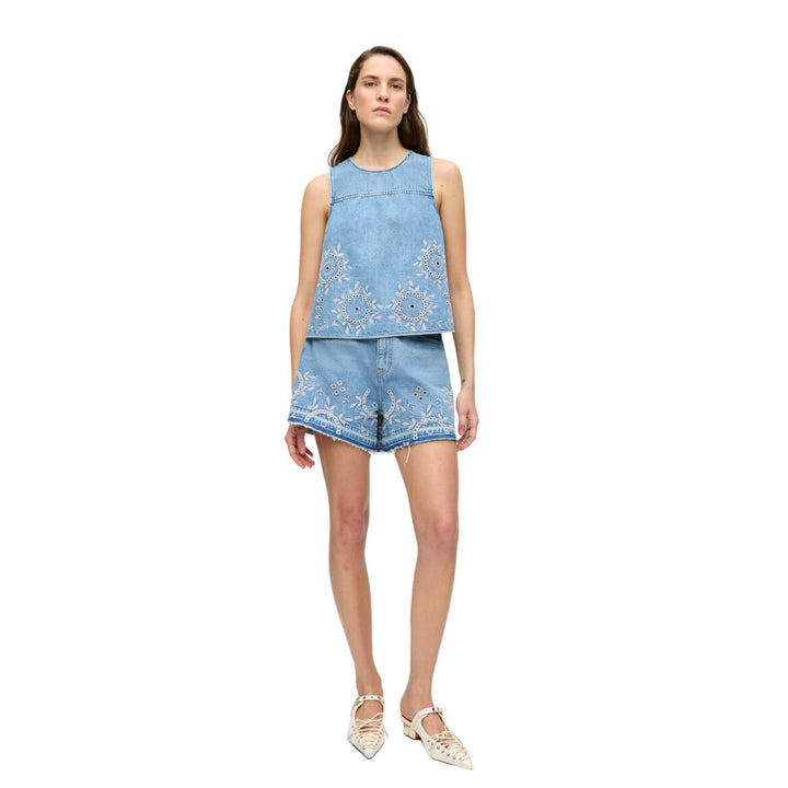 Broderie Anglaise Denim Shorts