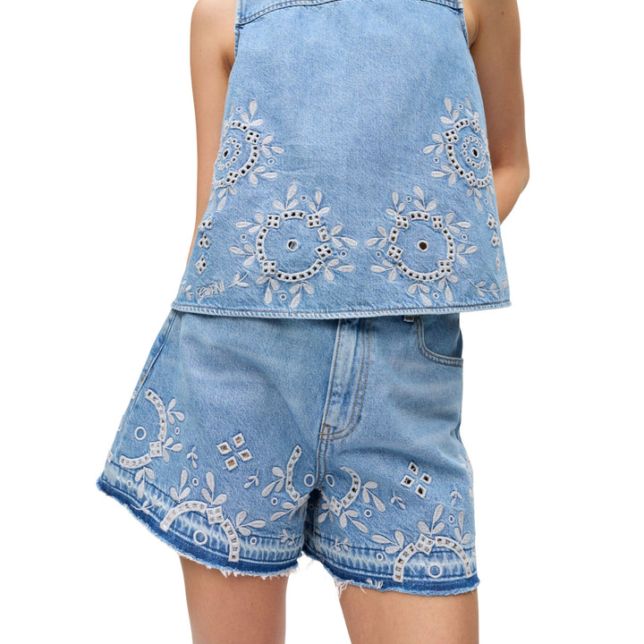 Broderie Anglaise Denim Shorts