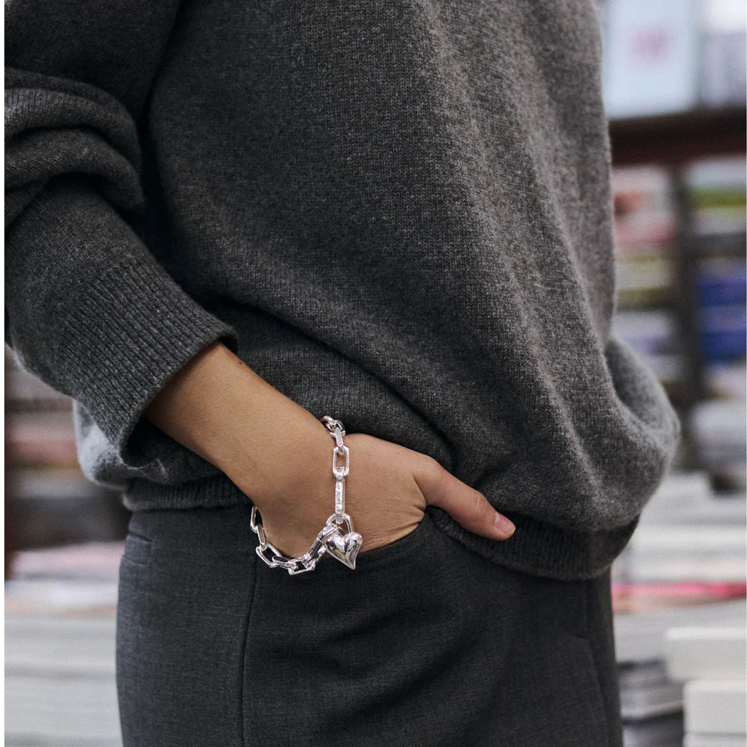 Padlock Heart Chain Bracelet - Silver