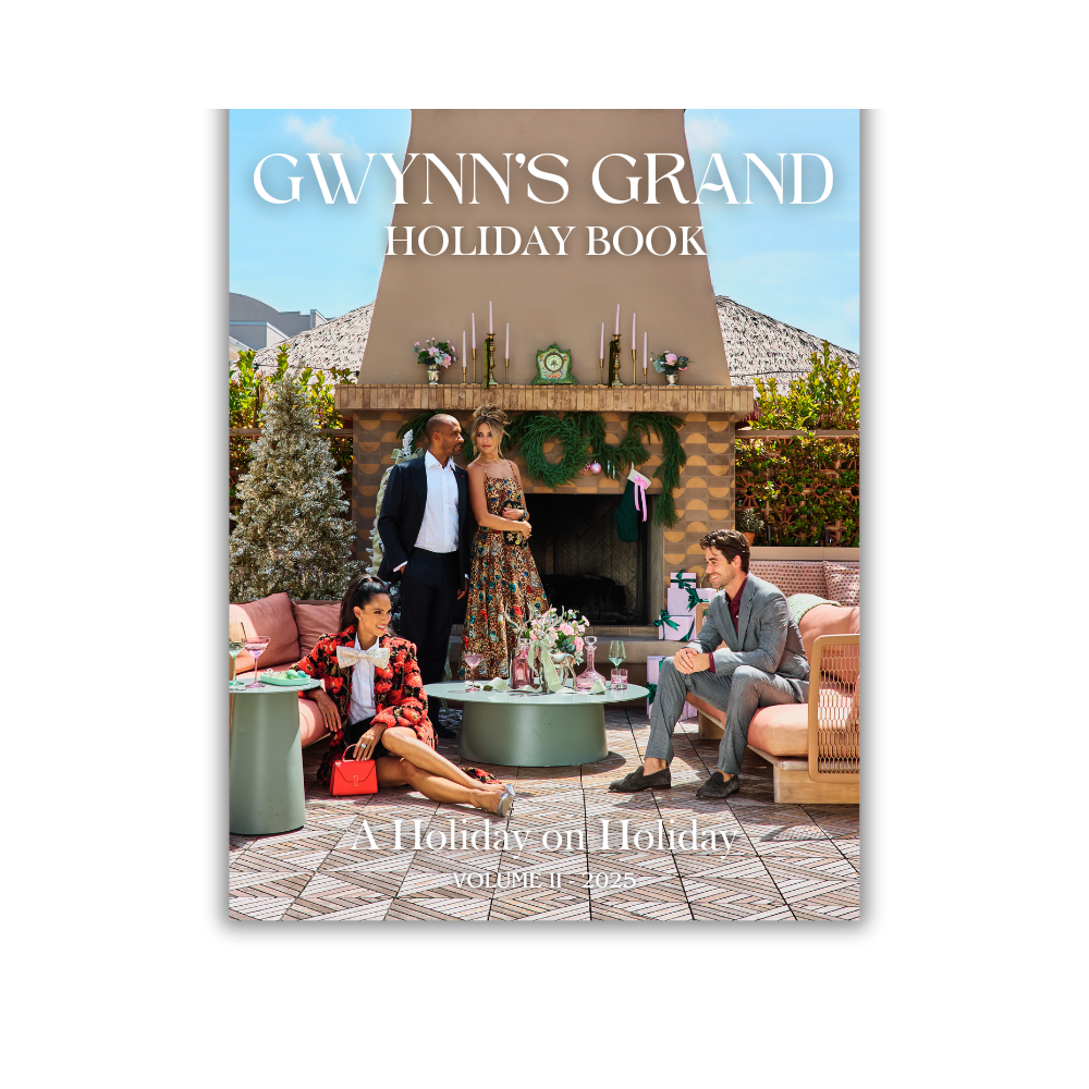 Book cover titled 'Gwynn's Grand Holiday Book' with people in a festive outdoor setting.