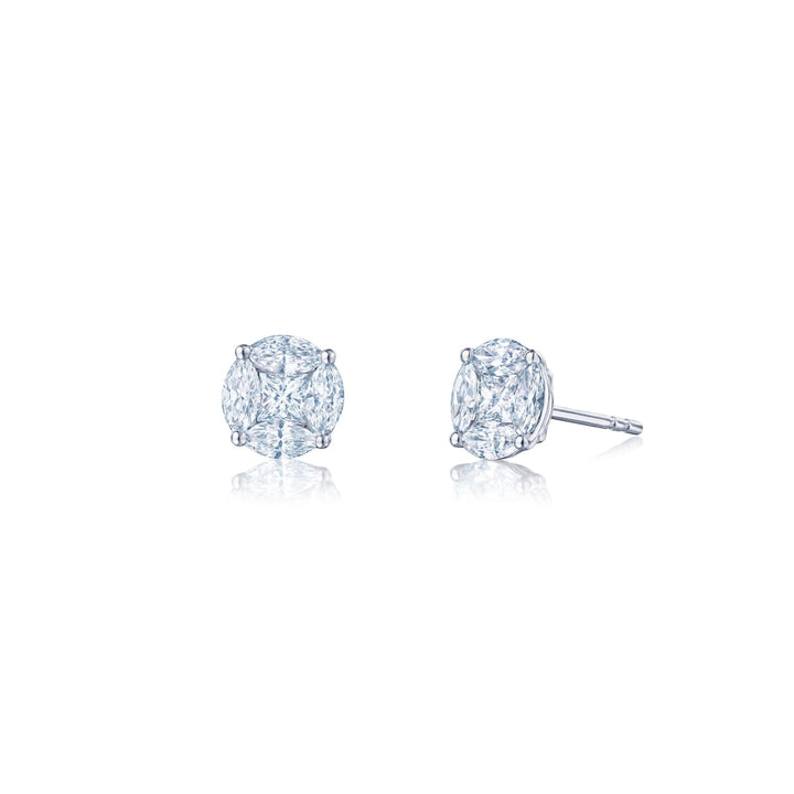 Sunburst Round Illusion Diamond Earrings