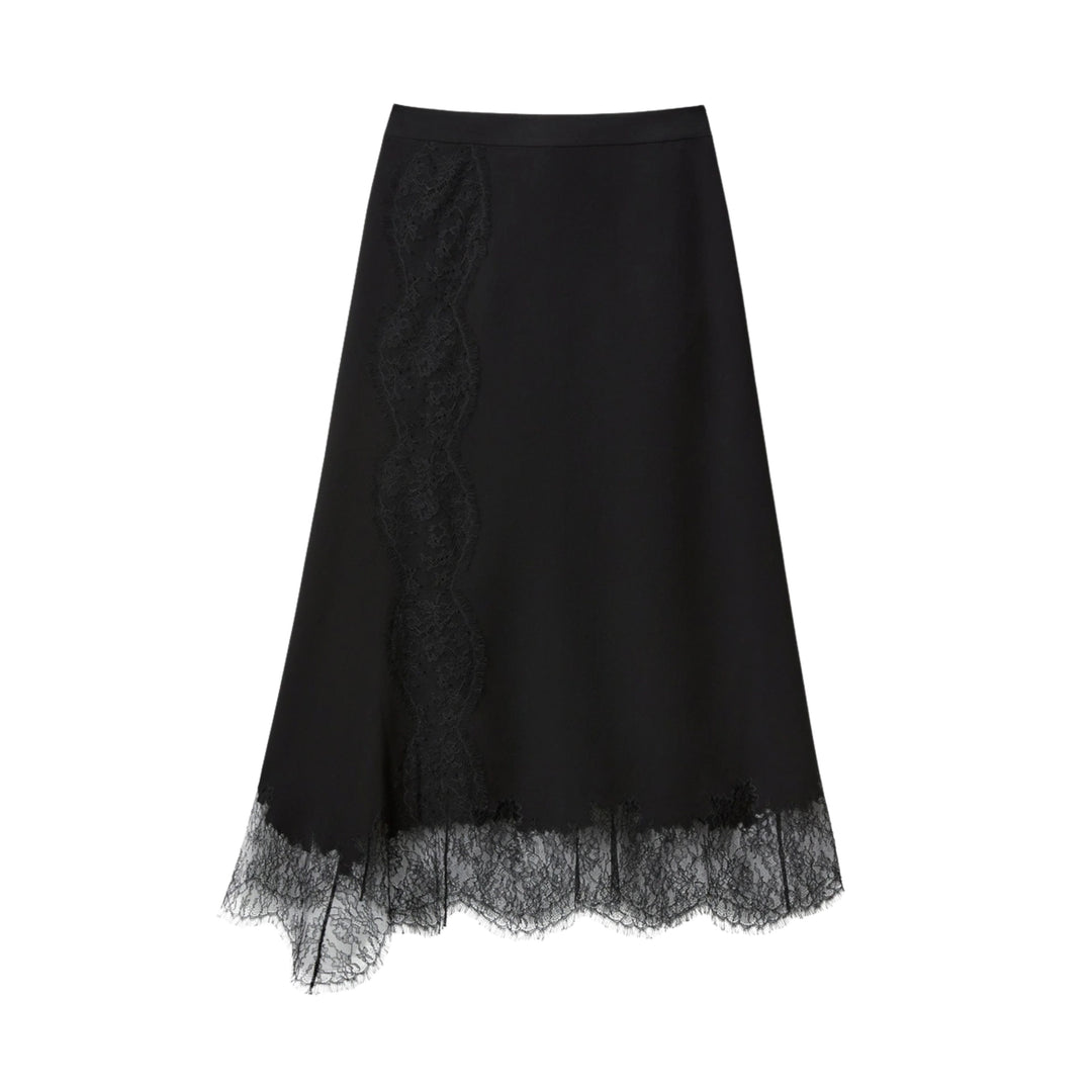 Flare Asymmetrical Skirt W/ Lace Trim