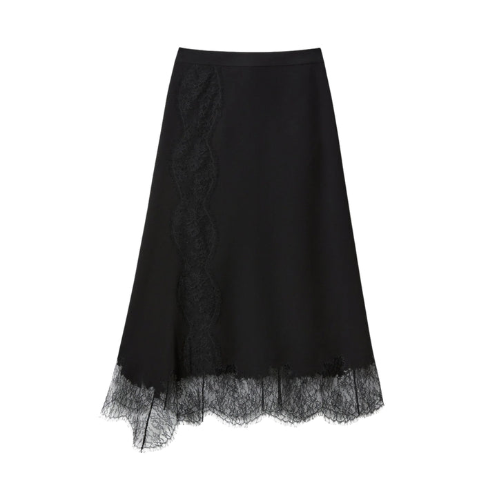 Flare Asymmetrical Skirt W/ Lace Trim