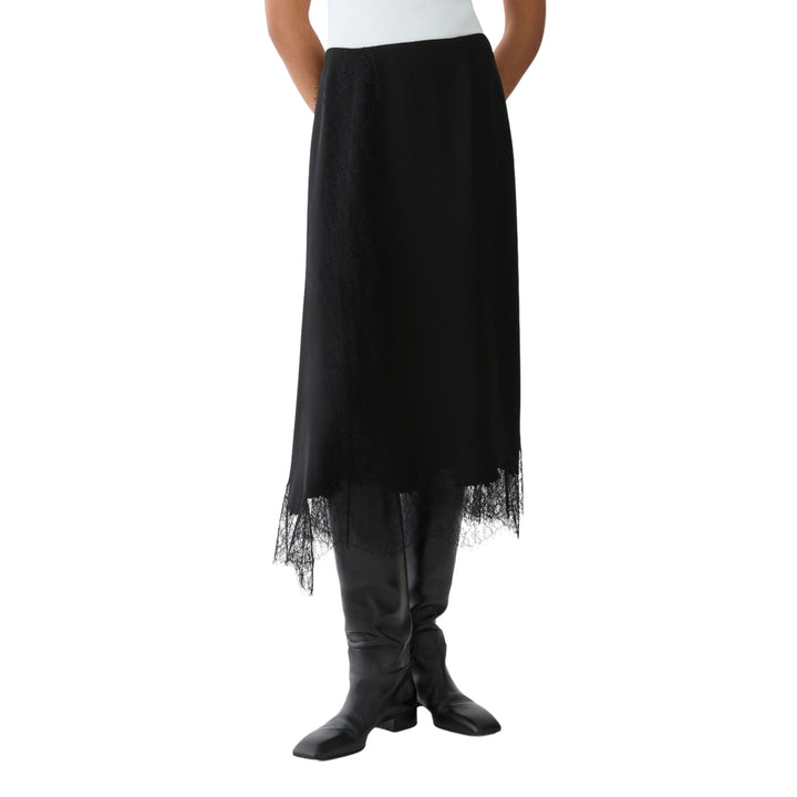 Flare Asymmetrical Skirt W/ Lace Trim