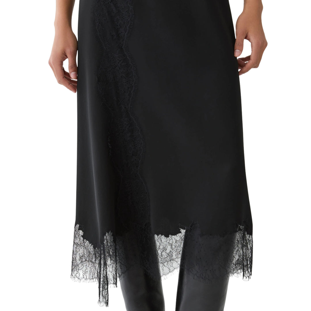 Flare Asymmetrical Skirt W/ Lace Trim