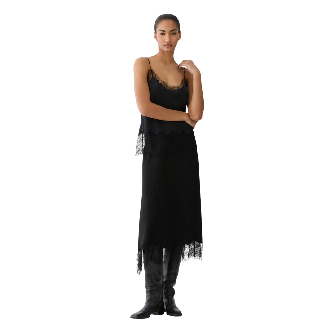 Flare Asymmetrical Skirt W/ Lace Trim