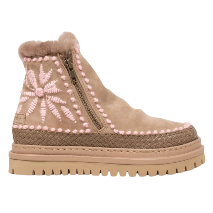 Floral Otter Suede Baby Pink Ankle Boot