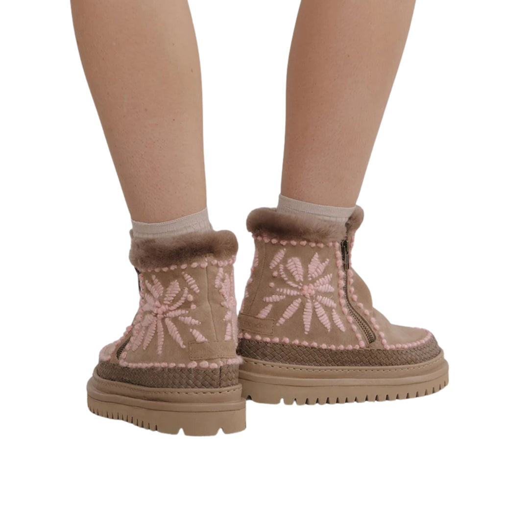 Floral Otter Suede Baby Pink Ankle Boot