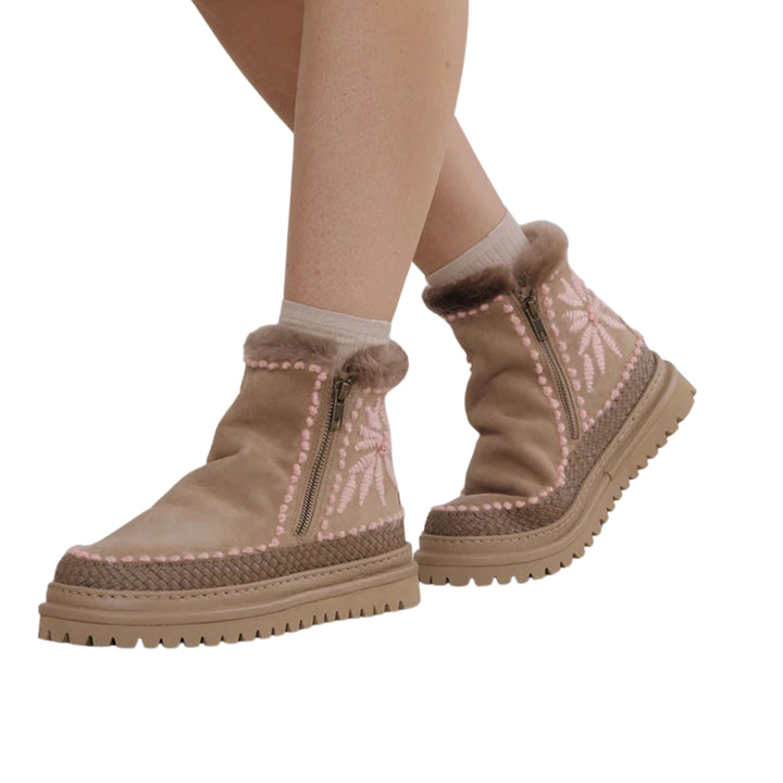 Floral Otter Suede Baby Pink Ankle Boot
