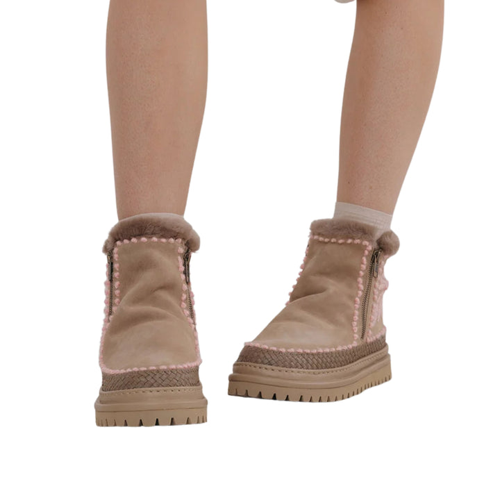 Floral Otter Suede Baby Pink Ankle Boot
