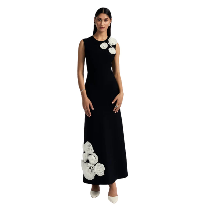 ROSE DETAIL KNIT MIDI DRESS